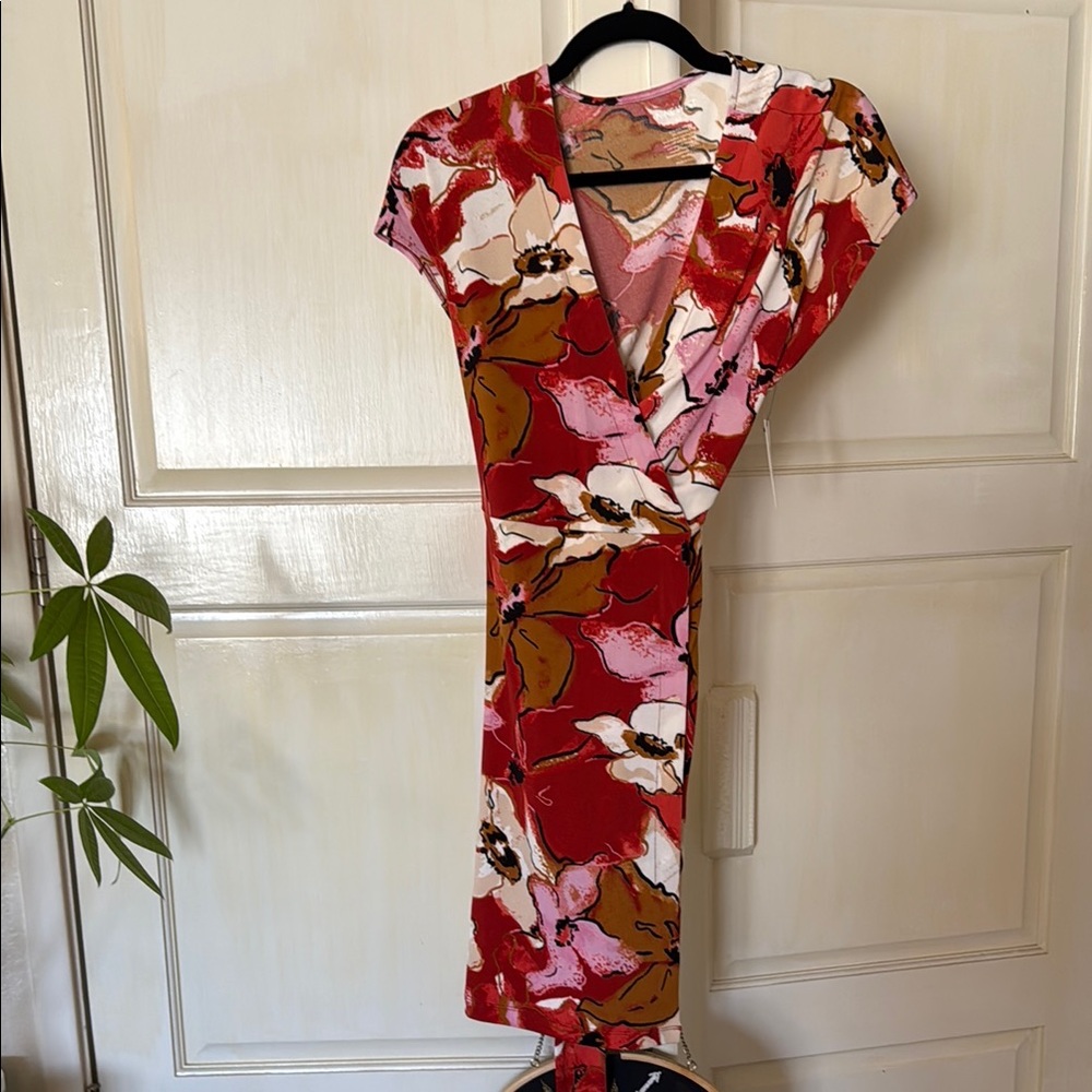 Nine West Pink and White Floral Wrap Dress
